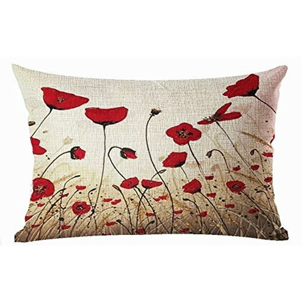 Bnitoam Charming Oil Painting Beautiful Red Poppy Throw Lumbar Pillow Case Cushion Cover Decorative Cotton Blend Linen Pillowcase for Sofa Rectangle 12X 20 ¡­ Red Poppy Throw Lumbar Pillow 